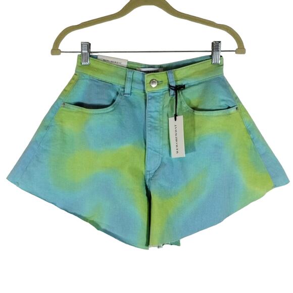 WeWoreWhat Pants - R WeWoreWhat Blue Green Tie Dye Flare Stretch Twill Denim Bell Short NWT 24